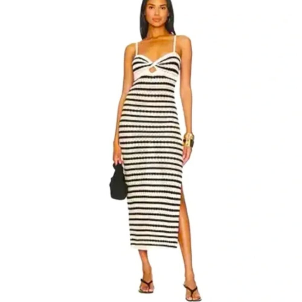 House Of Harlow Cream/black Stripe Knit Halter Dress - M